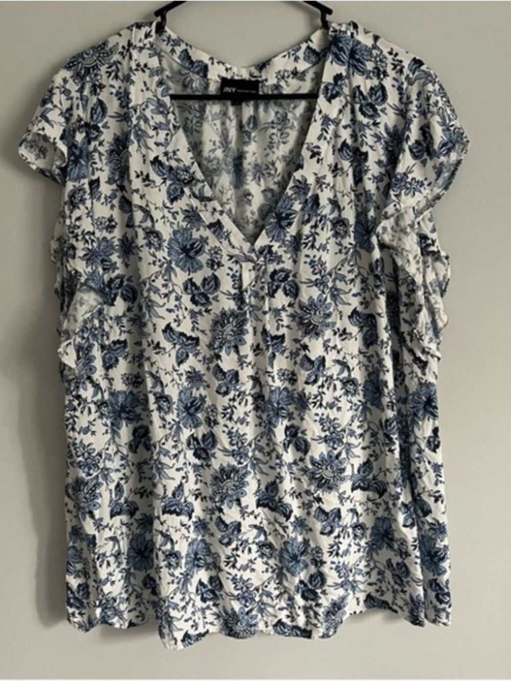 Blue Floral V Neck Short Sleeve Blouse